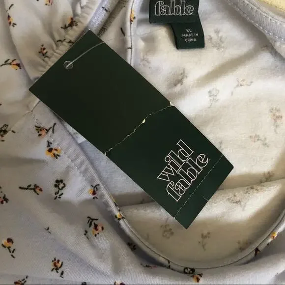 Wild Fable Top Womens XL Blue Floral Square Neck Long Sleeve Fitted Stretch - Picture 6 of 7